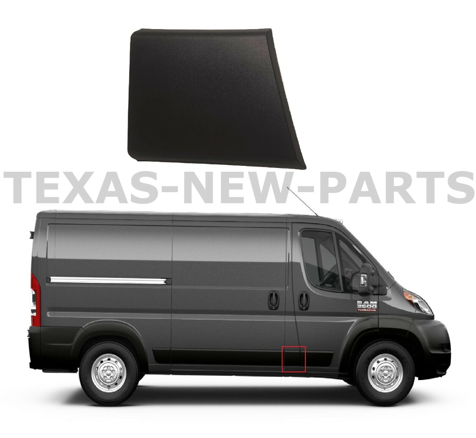 Right Front Side Body Trim Molding For 2019-2023 Ram ProMaster 1500-3500 - Black Plastic, Direct Replacement